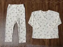 USED品 ワッフル生地 花柄 長袖トップス 長ズボン セット 部屋着 90cm