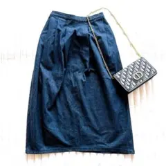 無印良品　ロングデニムフレアスカート S ダークブルー　タック入り　美シルエット