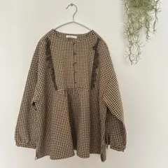 didizizi ギンガムチェック　フリル　長袖　ブラウス　シャツ　ゆったり