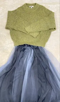 リブ編み 黄緑色 長袖セーター　UNIQLO Sサイズ　オーバーサイズ