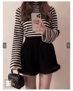 GRL ボーダー柄フレアスリーブリブニットトップス[k9086b] Mサイズ