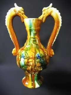 中国 唐三彩 花文 双耳瓶 C R5638B - メルカリ