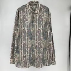 極美品 ETRO エトロ XL ペイズリー刺繍 バンドカラーシャツ イタリア 