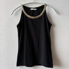 【美品】earth music＆ecology タンクトップ 黒 ゴールド Sのサムネイル