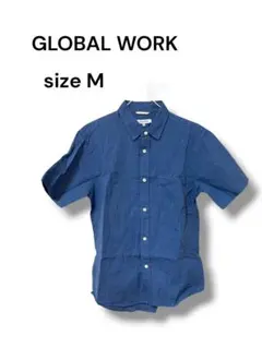 【GLOBAL WORK】グローバルワーク 麻混 半袖 リネンシャツ ブルー Mのサムネイル