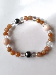 マイカサンストーン×水晶×ヘマタイト風×ピンクオパール風 天然石ブレスレット