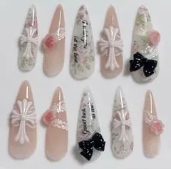 ネイルチップ ウィッシュコア フレンチガーリー バレーコア レース 薔薇 クロム