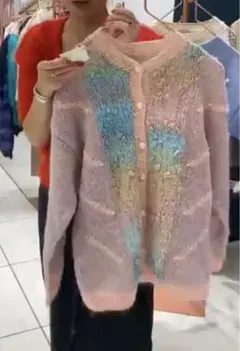 【Vintage】’80s イタリア　モヘア　ニットカーディガン　手編み