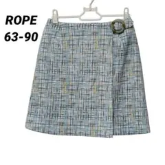 美品✨ロペ【ROPE】チェック柄ラップスカート　ブルー系　サイズM　63-90のサムネイル
