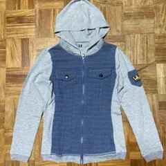 フード付きグレーとネイビーのパーカー Sサイズ
