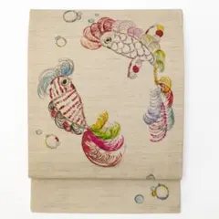 名古屋帯 刺繍 カメレオン 薄グレー×白 紗 太鼓柄 お仕立て込み 名古屋帯 刺繍 カメレオン 薄グレー×白 紗 太鼓柄 お仕立て込み - メルカリ