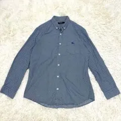 バーバリーブラックレーベル ボタンダウン 長袖シャツ ドット柄 ネイビー M