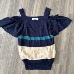 【Andemiu】美品！2wayストライプ サマーニット（半袖&オフショル）のサムネイル