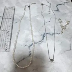 パールビーズとシルバーネックレス・イヤリングセット