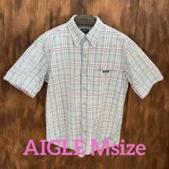 古着　AIGLE チェック柄 半袖シャツ Mサイズ