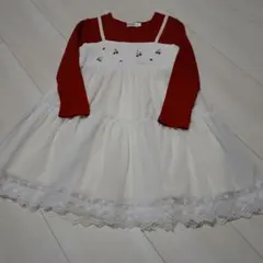 スラップスリップ　いちご刺繍ドッキングレースワンピース　110サイズ