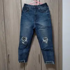 ダメージ加工 インディゴブルー ワイドレッグパンツ - メルカリ