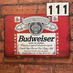 バドワイザー Budweiser 横 赤《111》レトロ ブリキ 看板