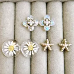 ハンドメイド　レジン　サージカルステンレスピアス　アクセサリー　デイジー　ヒトデ