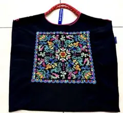 Ball＆Chain刺繍花とうさぎが可愛いエコバッグ 黒M