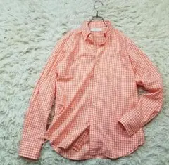 グリーンレーベルリラクシングIVYボタンダウンシャツ橙白メンズLギンガムチェック