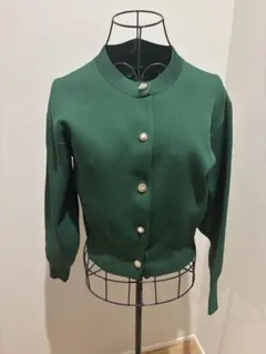 green label ビジューボタン クロップド ニット カーディガン
