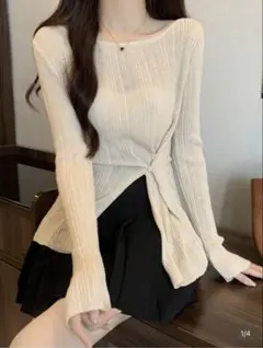 SHEIN 566779263 長袖ニット ボートネック スリット入り