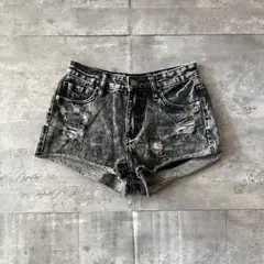 ダメージデニムショートパンツ インディゴブラック 平成ギャル Y2K グランジ