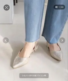 シルバーポインテッドトゥパンプス