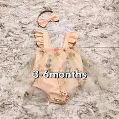 ピンク フラワー刺繍 花柄　ピンク　ベビードレス 3-6ヶ月