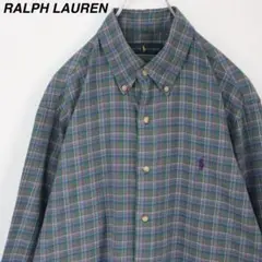 【良デザイン】ラルフローレン BDシャツ チェック柄 刺繍ロゴ L マルチカラー