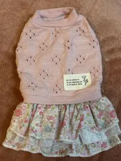 犬服ハンドメイド☆淡いピンク小花フリルワンピ☆XS