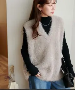 DISCOAT フェザーヤーンチュニックベスト　ライトグレー