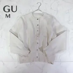 GU メタルボタンクルーネックカーディガン M オフホワイト 長袖 秋冬