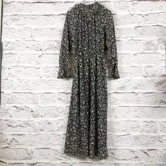 r425 GU 花柄フレアスリーブロングワンピース　S