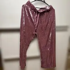 GU ベロア ワイドパンツ L ピンク 光沢 ベルベット イージーパンツ