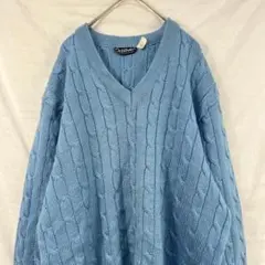 80s 90s イタリア製 Old River ケーブル編み Vネック ニット