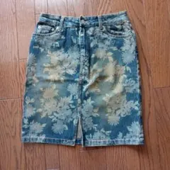 花柄デニムタイトスカート ウエスト61cm