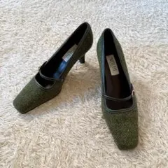 【未使用級】　DIANA WELLFIT パンプス 25cm グリーン　ツイード