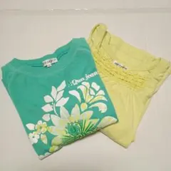 グリーン・イエローグリーン花柄カットソー2枚セット　女の子130
