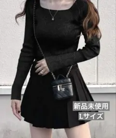 GRL スクエアネックリブニットトップス［rut072］ブラック L