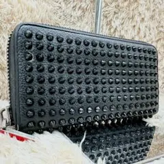 ルブタン 長財布 パネトーネ スタッズ ラウンドジップ レザー ブラック