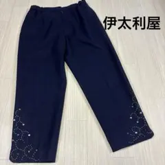 伊太利屋　ネイビー カジュアルパンツ Mサイズ　ウール　ラインストーン