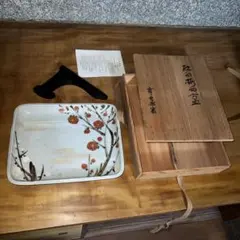 幸兵衛陶窯/加藤幸兵衛 造/花草文絵変り四方皿 菓子器 茶道具 美濃焼のサムネイル