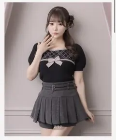 ピウム pium ラメチェックフロントリボンニット ブラック