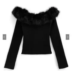 グレイル　2Wayファーオフショルダーリブニットトップス　ブラック