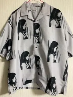 タグ付き retock’s 総柄 顔　半袖シャツ ライトグレー M