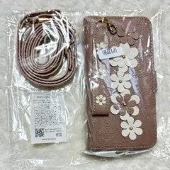 iPhone12 12Pro手帳型スマホケース 花柄　ストラップショルダー付き