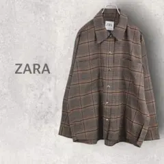 ◇【ザラ】チェック柄シャツ M グレンチェック ビックシルエット サイドスリット