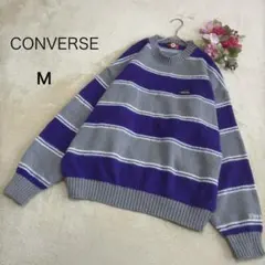 【CONVERSE コンバース】ボーダー ニット セーター パープル グレー Ｍのサムネイル